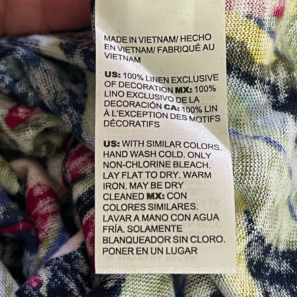 Chico's Tropical Floral Navy Pink Green V-Neck Ruffle Sleeve Blouse - Picture 14 of 15